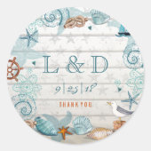 Stijlvol blauw Nautical Beach Wedding Ronde Sticker (Voorkant)