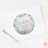 Stijlvol blauw Nautical Beach Wedding Ronde Sticker (Envelop)