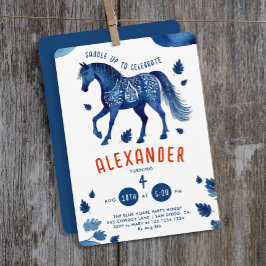 Stijlvol Blauw Paard Derby Pony Cowboy Waterverf Kaart
