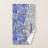 stijlvol blauw paars zilverglitter monogram bad handdoek (Handdoek)