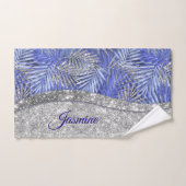 stijlvol blauw paars zilverglitter monogram bad handdoek (Handdoek)