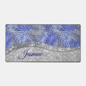 stijlvol blauw paars zilverglitter monogram bureaumat (Voorkant)