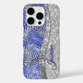 stijlvol blauw paars zilverglitter monogram Case-Mate iPhone case (Achterkant)