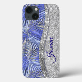 stijlvol blauw paars zilverglitter monogram Case-Mate iPhone case