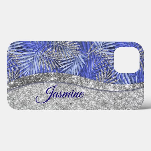 stijlvol blauw paars zilverglitter monogram Case-Mate iPhone case (Achterkant (horizontaal))