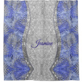 stijlvol blauw paars zilverglitter monogram douchegordijn (Voorkant)