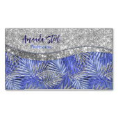 stijlvol blauw paars zilverglitter monogram magnetisch visitekaartje (Voorkant)