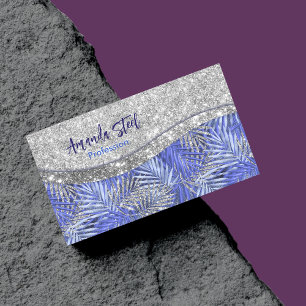 stijlvol blauw paars zilverglitter monogram magnetisch visitekaartje