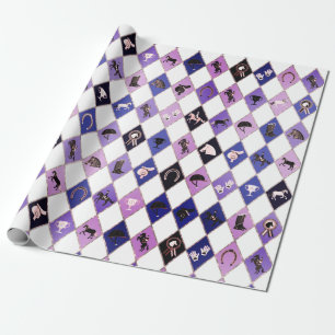 Stijlvol blauw Paarse ruiterdiamantpatroon Cadeaupapier