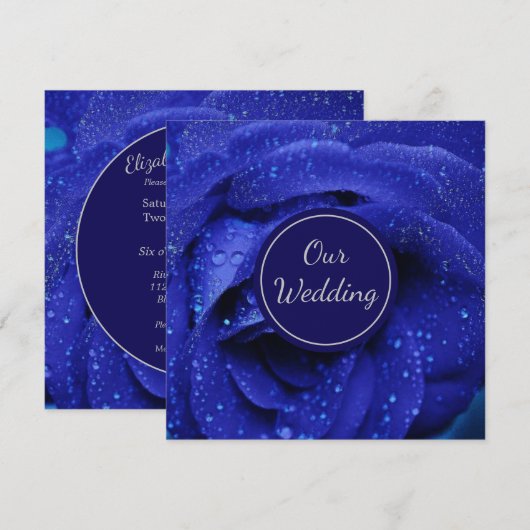 Stijlvol blauw Roos bruiloft Kaart (Voorkant / Achterkant)