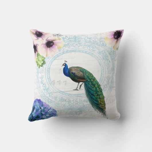 Stijlvol blauw, roze en wit bloemperk kussen (Achterkant)