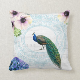 Stijlvol blauw, roze en wit bloemperk kussen