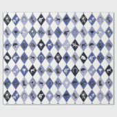 Stijlvol blauw ruiterdiamantpatroon cadeaupapier (Vlak)