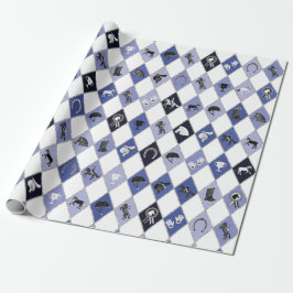 Stijlvol blauw ruiterdiamantpatroon cadeaupapier