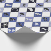 Stijlvol blauw ruiterdiamantpatroon cadeaupapier (Hoek)