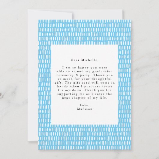 Stijlvol blauw script Afstuderen foto's Bedankkaart (Achterkant)