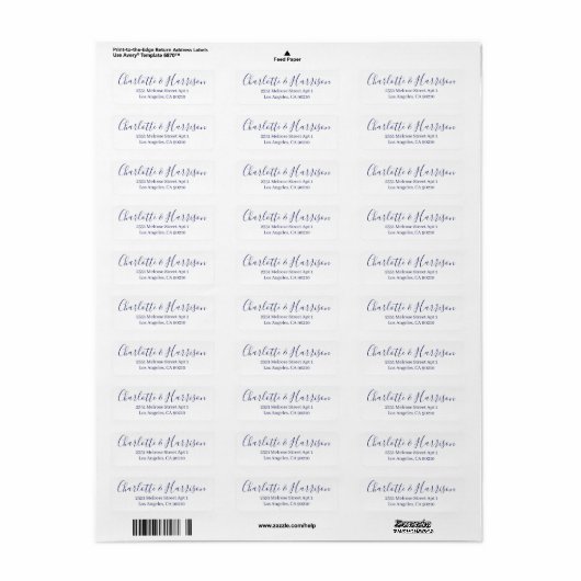 Stijlvol blauw script moderne elegante bruiloft etiket (Full Sheet)