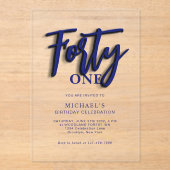 Stijlvol Blauw Script Veertig 40e Volwassene Verja Acryl Uitnodigingen (Voorkant)