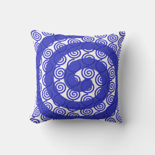 Stijlvol Blauw Spiral en Wit Kussen