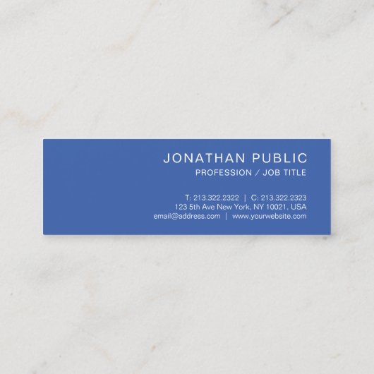 Stijlvol blauw strak design Trendy Plain Luxe Mini Visitekaartje (Achterkant)