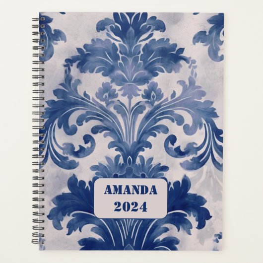 Stijlvol  Blauw toile de jouy monogram Planner (Voorkant)