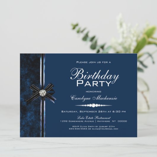 Stijlvol blauw verjaardagsfeestje kaart (Staand voorkant)