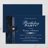 Stijlvol blauw verjaardagsfeestje kaart (Voorkant / Achterkant)