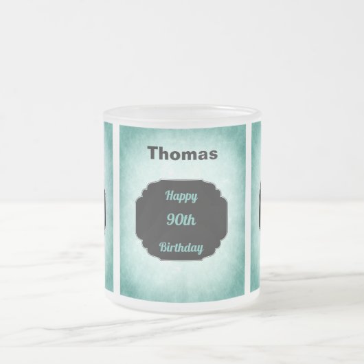 Stijlvol blauw voeg 90th Birthday design toe Matglas Koffiemok (Center)