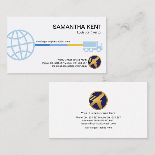 Stijlvol blauw Wereldbol Logistisch Route Transpor Visitekaartje (Voorkant / Achterkant)