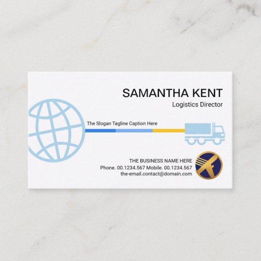 Stijlvol blauw Wereldbol Logistisch Route Transpor Visitekaartje (Voorkant)
