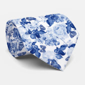 Stijlvol blauw wit botanisch bloemmotief stropdas (Opgerold)