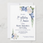 Stijlvol Blauw Wit Rose Bloemen Verjaardagsdiner Kaart (Voorkant)