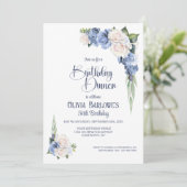 Stijlvol Blauw Wit Rose Bloemen Verjaardagsdiner Kaart (Staand voorkant)
