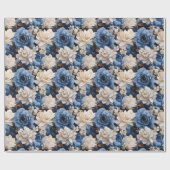 Stijlvol Blauw Witte Bloem Ivory Cadeaupapier (Vlak)