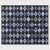Stijlvol Blauw Zwart Paardensport Diamant Patroon Cadeaupapier (Vlak)