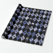 Stijlvol Blauw Zwart Paardensport Diamant Patroon Cadeaupapier (Uitgerold)