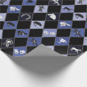Stijlvol Blauw Zwart Paardensport Diamant Patroon Cadeaupapier (Hoek)
