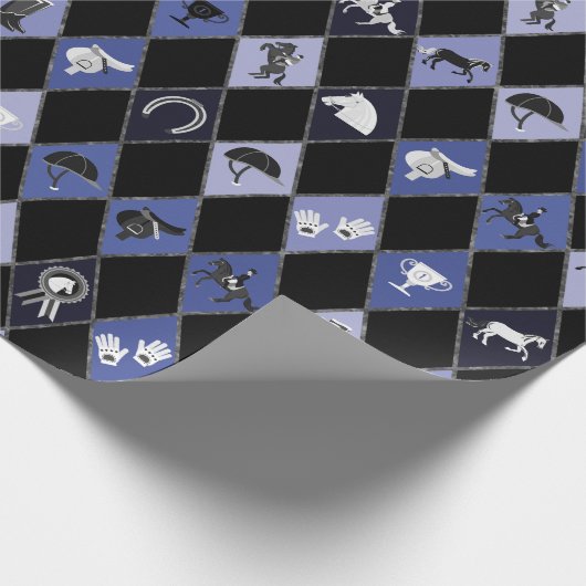 Stijlvol Blauw Zwart Paardensport Diamant Patroon Cadeaupapier (Hoek)