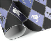 Stijlvol Blauw Zwart Paardensport Diamant Patroon Cadeaupapier (Rol Hoek)