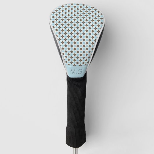 Stijlvol blauwe en bruine argylepatroon monogram golfheadcover (Voorkant)