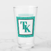 Stijlvol Blauwgroen blauw Glitter Glam Monogram In Glas (Achterkant)