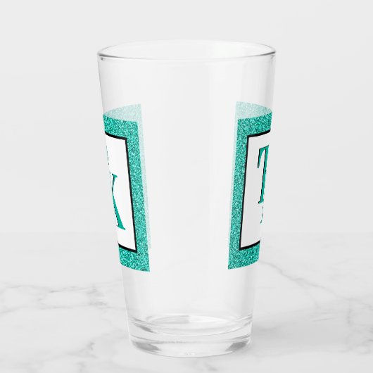 Stijlvol Blauwgroen blauw Glitter Glam Monogram In Glas (Rechts)