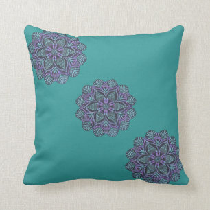 Stijlvol blauwgroen bloemenpatroon kussen
