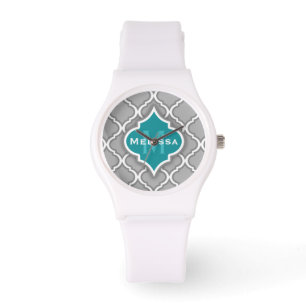 Stijlvol Blauwgroen en grijs Marokkaans Tile Patro Horloge