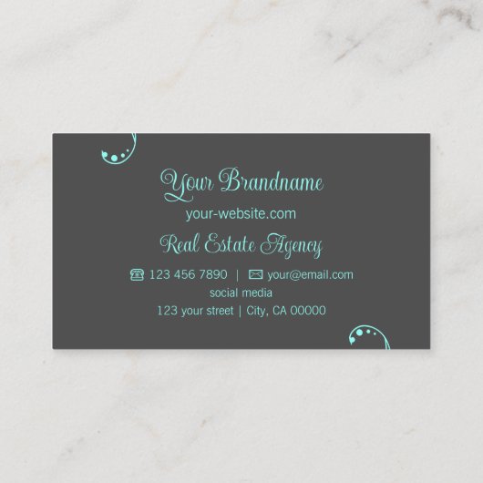 Stijlvol Blauwgroen en grijs  met portretfoto Visitekaartje (Achterkant)