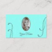Stijlvol Blauwgroen en grijs  met portretfoto Visitekaartje (Voorkant)