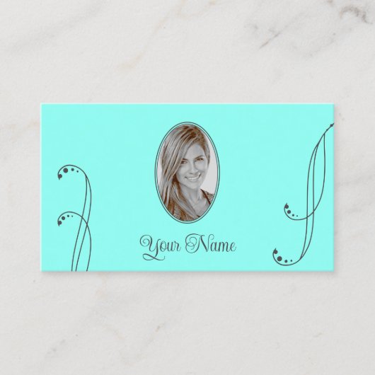 Stijlvol Blauwgroen en grijs met portretfoto Visitekaartje (Voorkant)