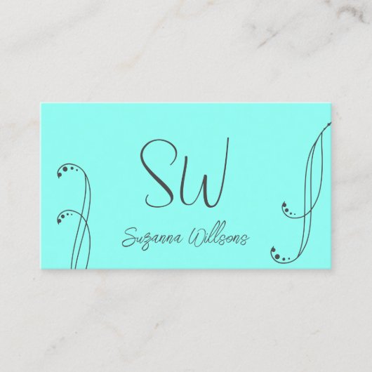 Stijlvol Blauwgroen en grijs modern  met monogram Visitekaartje (Voorkant)