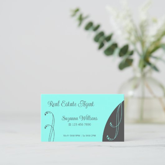 Stijlvol Blauwgroen en grijs ornamental vierkant Visitekaartje (Staand voorkant)