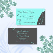 Stijlvol Blauwgroen en grijs ornamental vierkant  Visitekaartje